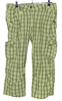 Dámské žluto-khaki kostkované plátěné capri kalhoty s kapsami SoccX