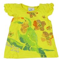 Žluté tričko s kytičkami a ptáčkem Topomini
