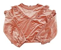 Lososová sametová crop mikina s volánky Shein 