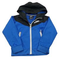 Černo-modrá šusťáková sportovní bunda s logem a kapucí Nike