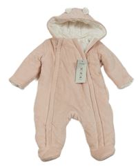 Nové - Světlerůžová žebrovaná sametová zateplená kombinéza s kapucí George