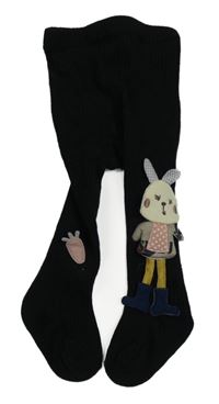 Černé žebrované punčocháče s králíčkem