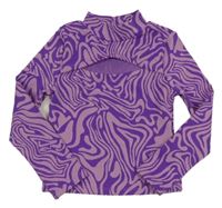 Fialovo-růžové vzorované crop triko 