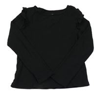 Černé žebrované triko s volánkem H&M