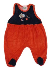 Trmavomodro-červené sametové dupačky s medvědem 