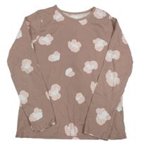 Hnědo-růžové vzorované triko 