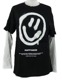 Pánské černo-bílé triko se smajlíkem 