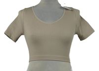 Nové - Dámské béžové žebrované sportovní crop tričko Primark