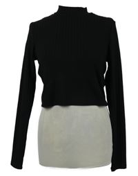 Dámský černý žebrovaný crop svetr s rolákem H&M