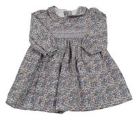 Bílo-modro-světlerůžové květované šaty s límečkem Matalan