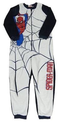Bílo-tmavomodrý chlupatý overal se Spidermanem 