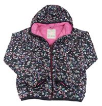 Černá květovaná šusťáková lehká zateplená bunda s kapucí M&S