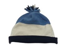 Modro-béžovo-černá fleecová čepice s třásněmi 