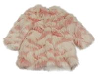 Světlerůžovo-bílý kožešinový podšitý kabát 