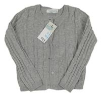 Nové - Šedý propínací svetr s copánky zn. Primark