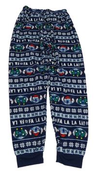 Tmavomodro-bílé vzorované plyšové pyžamové kalhoty se Stitchem Disney