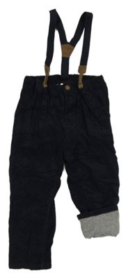 Tmavomodré podšité manšestráky s kšandami H&M