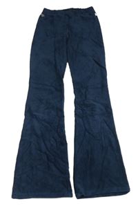 Tmavomodré žebrované sametové flare kalhoty