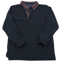 Tmavomodré polo triko s kostkovaným límečkem Next