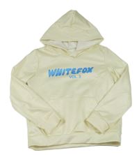 Vanilková sportovní mikina s nápisy a kapsou a kapucí