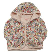 Bílo-barevný květovaný prošívaný zateplený kabátek s kapucí 