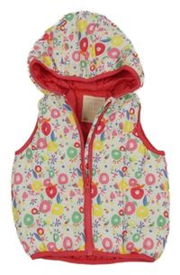 Bílo-barevná šusťáková zateplená vesta s kapucí 