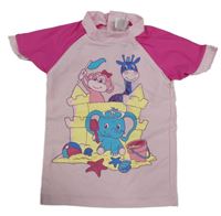 Světle-tmavorůžové UV tričko s opicí a žirafou 