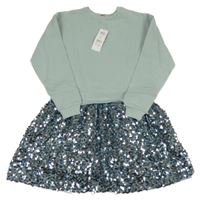 Nové - Zelenošedé teplákové šaty s flitrovou sukní George