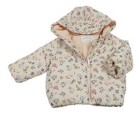 Světlerůžová květovaná šusťáková jarní zateplená bunda s kapucí Primark