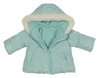 Mintová šusťáková zimní bunda s hvězdami a kapucí Lullaby 
