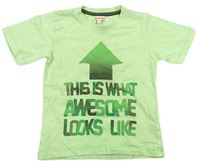 Zelenkavé tričko s nápisem Bluezoo