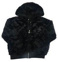 Černá chlupatá podšitá bunda s kapucí F&F