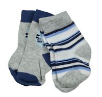 2x - Šedo-modro-bílé ponožky