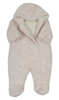 Světlerůžová chlupatá zateplená kombinéza s kapucí Mothercare 