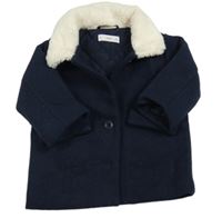 Tmavomodrý vlněný zateplený kabát s límečkem Mango 