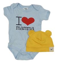 2set - Světlemodré body s nápisem + čepice 