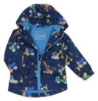 Tmavomodrá šusťáková jarní bunda s auty a kapucí St. Bernard