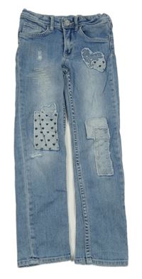 Modré slim fit rifle s nášivkami H&M