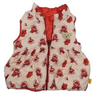 Broskvová šusťáková prošívaná zateplená vesta s květy 