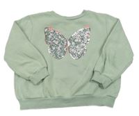Světlezelenošedá oversize mikina s motýlem z flitrů H&M