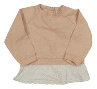 Broskvová mikina se všitou halenkou Topomini