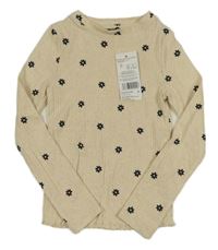 Béžové žebrované triko s kytičkami F&F