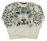 Bílo-šedá chlupatá mikina s leopardem C&A