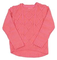 Neonově růžový vzorovaný svetr s bambulkami Tu