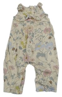 Smetanové bavlněné laclové kalhoty s květy a volánky Next