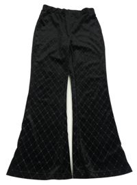 Černé sametové flare kárované kalhoty Primark