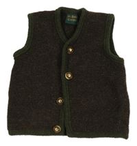 Šedro-olivová propínací vlněná svetrová vesta 