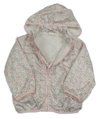 Bílo-růžová šusťáková jarní květovaná bunda s kapucí H&M