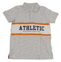 Šedé polo tričko s nápisem a pruhy Primark 