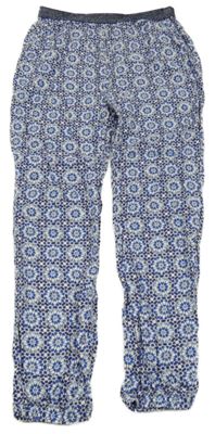 Bílo-modré vzorované turecké kalhoty Tu